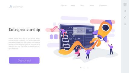 Startup new business project. Development process. Innovation product, creative idea. Start up launch, Start up venture, entrepreneurship concept. Website homepage header landing web page template.