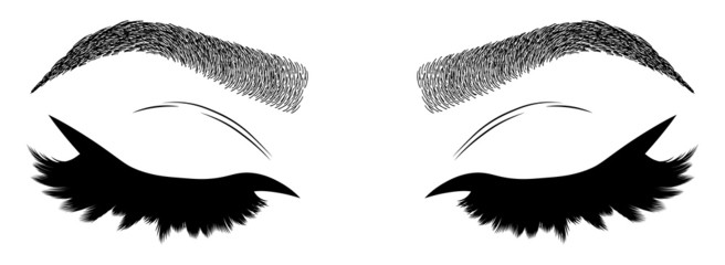 Wall Mural - Illustration with woman's eyelashes and eyebrows. Realistic sexy makeup look. Tattoo design. Logo for brow bar or lash salon.