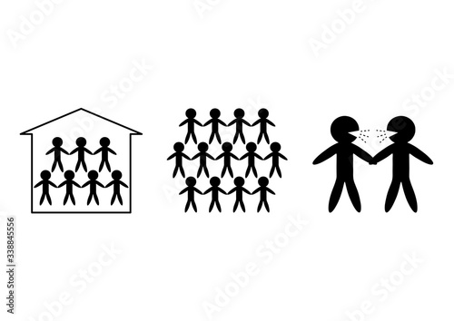 コロナウイルス 集団感染拡大防止対策 ３密 イラスト 黒 이 스톡 벡터 구입 및 Adobe Stock에서 유사한 벡터 검색 Adobe Stock