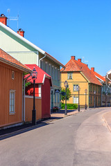 Canvas Print - Idyllic street in the city Hjo in Sweden