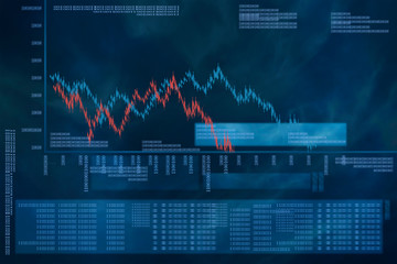 Stock market graph on a blue background. The concept of the economic crisis.