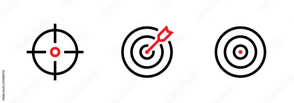 Set of Aim, Target and Goal icons. Editable line vector. - obrazy, fototapety, plakaty 