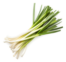 Young Green Garlic On A White Background. Isolated