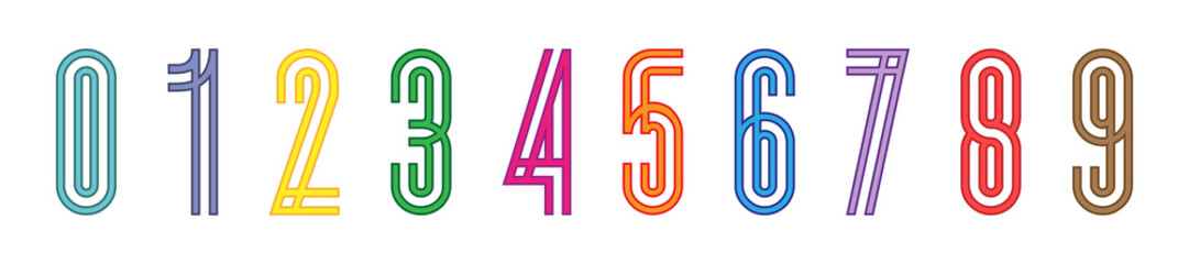 Poster - Numbers collection. Numbers in linear flat design. Colorful numbers in a row. Vector illustration