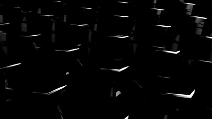 Poster - Abstract hexagon black glossy geometric surface loop: wavy motion background