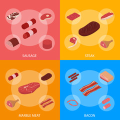 Canvas Print - Meat Concept Banner Set 3d Isometric View. Vector