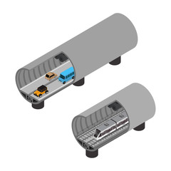 Subway Tunnel Concept 3d Isometric View. Vector