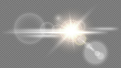 Wall Mural - abstract golden front sun lens flare translucent special light effect design. vector blur glow glare