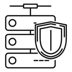 Poster - Server protection shield icon. Outline server protection shield vector icon for web design isolated on white background