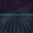 80s style sci-fi, green, futuristic illustration or poster template. Synthwave background.