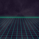 Fototapeta  - 80s style sci-fi, green, futuristic illustration or poster template. Synthwave background.