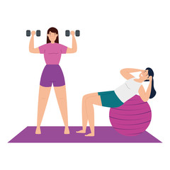 Wall Mural - women practicing exercise isolated icon vector illustration design