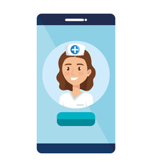 Wall Mural - medicine online with nurse and smartphone vector illustration design