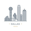 City Dallas, state of Texas. Line icon of famous and largest city of USA. Outline icon for web, mobile and infographics. Landmarks and famous building. Vector illustration, white isolated. 