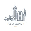 City Cleveland, state of Ohio. Line icon of famous and largest city of USA. Outline icon for web, mobile and infographics. Landmarks and famous building. Vector illustration, white isolated. 