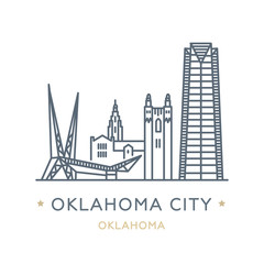 Wall Mural - City Oklahoma City, state of Oklahoma. Line icon of famous and largest city of USA. Outline icon for web, mobile and infographics. Landmarks and famous building. Vector illustration, white isolated. 