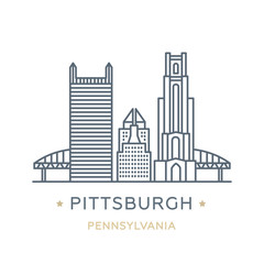 Wall Mural - City Pittsburgh, state of Pennsylvania. Line icon of famous and largest city of USA. Outline icon for web, mobile and infographics. Landmarks and famous building. Vector illustration, white isolated. 