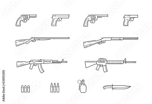 Fotografía Weapon and gun set icons. Firearms vector illustration