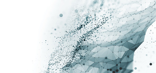 Aufkleber - Big data, cryptography programming 3D illustration. Neural network, cloud technologies. Global database, artificial intelligence. Bright, black and white background with bokeh effect