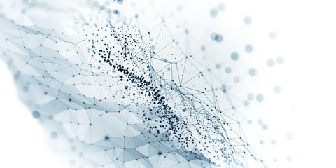 Aufkleber - Big data, cryptography programming 3D illustration. Neural network, cloud technologies. Global database, artificial intelligence. Bright, black and white background with bokeh effect