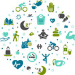healthy living vector illustration. Concept with icons related to new year resolution, lifestyle change, motivation, healthy eating, diet, wellness, self-improvement.
