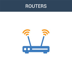 Poster - two colored Routers concept vector icon. 2 color Routers vector illustration. isolated blue and orange eps icon on white background.