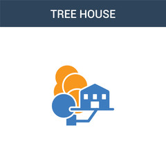 Wall Mural - two colored Tree house concept vector icon. 2 color Tree house vector illustration. isolated blue and orange eps icon on white background.