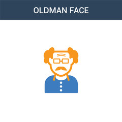 two colored Oldman face concept vector icon. 2 color Oldman face vector illustration. isolated blue and orange eps icon on white background.