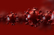 canvas print picture - Abstract SARS-CoV-2 cells spreading on red background. Coronavirus outbreak illustration. 3D rendered virus design element.