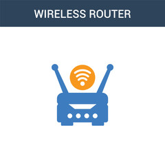 Wall Mural - two colored Wireless router concept vector icon. 2 color Wireless router vector illustration. isolated blue and orange eps icon on white background.