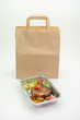 Take-away food, bring your lunch in business boxes, or foil containers.