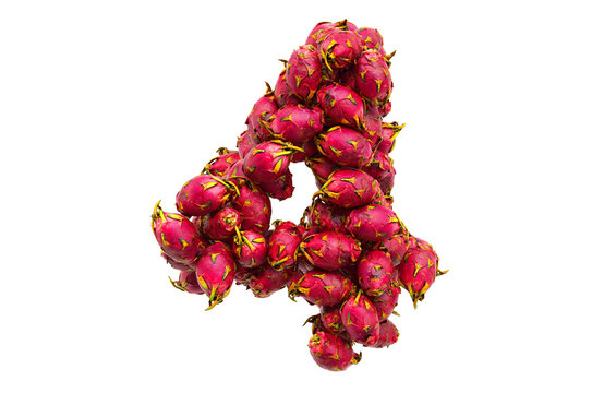 Number 4 from dragon fruits, 3D rendering