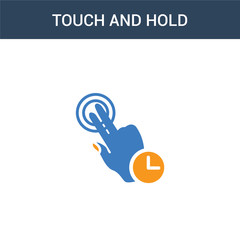 two colored Touch and Hold concept vector icon. 2 color Touch and Hold vector illustration. isolated blue and orange eps icon on white background.