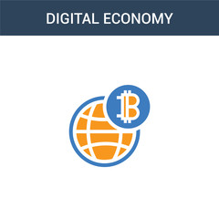 two colored digital economy concept vector icon. 2 color digital economy vector illustration. isolated blue and orange eps icon on white background.