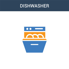 two colored Dishwasher concept vector icon. 2 color Dishwasher vector illustration. isolated blue and orange eps icon on white background.