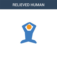 two colored relieved human concept vector icon. 2 color relieved human vector illustration. isolated blue and orange eps icon on white background.