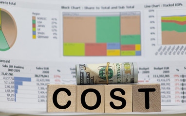 COSTS word made with building blocks isolated on white