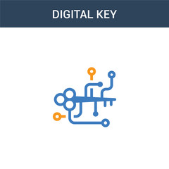 Wall Mural - two colored Digital key concept vector icon. 2 color Digital key vector illustration. isolated blue and orange eps icon on white background.