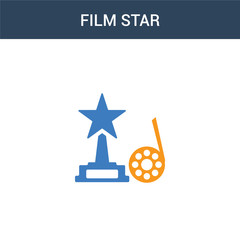 two colored film star concept vector icon. 2 color film star vector illustration. isolated blue and orange eps icon on white background.