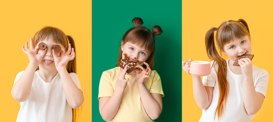 Poster - Collage of photos with little girl eating chocolate