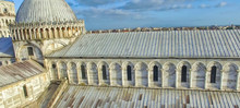 Aerial View Of City Cathedral In Pisa, Italy. Detail From Drone