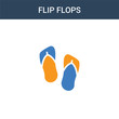 two colored Flip flops concept vector icon. 2 color Flip flops vector illustration. isolated blue and orange eps icon on white background.