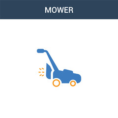 two colored Mower concept vector icon. 2 color Mower vector illustration. isolated blue and orange eps icon on white background.