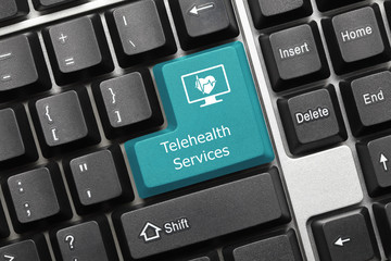 Wall Mural - Conceptual keyboard - Telehealth Services (blue key)