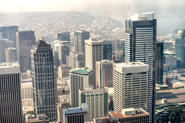  Aerial view of Seattle. City skyscrapers on a beautiful sunny day