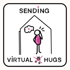 Wall Mural -  
Sending virtual hug corona virus help banner. You are not alone covid 19 infographic. Social media send love heart kindness.  Viral pandemic support message. Outreach get through together sticker