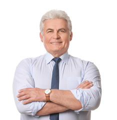 Poster - Portrait of handsome senior businessman on white background