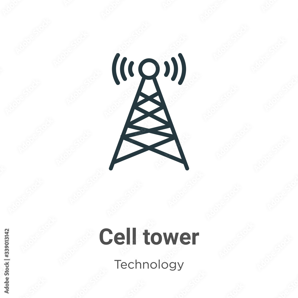 Cell tower outline vector icon. Thin line black cell tower icon, flat ...