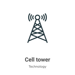 Cell tower outline vector icon. Thin line black cell tower icon, flat vector simple element illustration from editable technology concept isolated stroke on white background