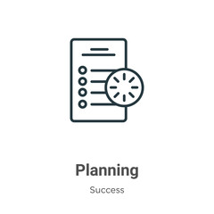 Poster - Planning outline vector icon. Thin line black planning icon, flat vector simple element illustration from editable success concept isolated stroke on white background